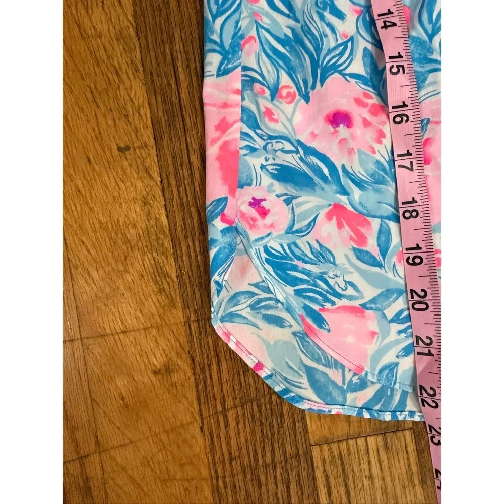Lilly Pulitzer Ivee Top XS Bondi Blue My Little Peony Cotton Puff Sleeve V-Neck